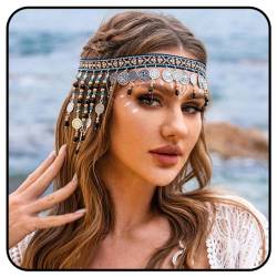 Zoestar Boho-Kopfkette, Silber Münzen, Stirnband, Braut-Kopfschmuck, Perlen, Quaste, Haarband, Festival-Haarschmuck für Frauen und Mädchen von Zoestar