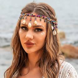 Zoestar Boho-Kopfkette, goldene Muschel-Stirnband, Braut-Haarketten, Perlen, Festival-Kopfbedeckung, Haarschmuck für Frauen und Mädchen von Zoestar