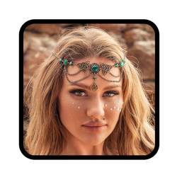 Zoestar Boho-Kopfkette, grüne Kristall-Haarkette, Vintage-Stern-Stirn-Kopfbedeckung, Halloween-Kostüm, Haarschmuck für Frauen und Mädchen von Zoestar