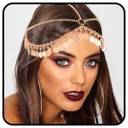 Zoestar Boho-Kopfketten, goldene Pailletten, Stirnband, Braut-Kopfschmuck, Festival-Haarschmuck für Frauen und Mädchen von Zoestar