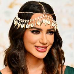 Zoestar Boho Kopfketten Gold Muscheln Stirnband Blatt Braut Kopfschmuck Festival Haarschmuck für Frauen und Mädchen von Zoestar