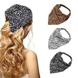 Zoestar Boho Leopard Stirnbänder Schwarz Dreieck Kopftücher Breite Turban Chiffon Kopftuch Elastisches Haarband für Frauen und Mädchen (3 Stück) von Zoestar