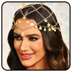 Zoestar Boho Pailletten Kopfkette Gold Kristall Stirnband Braut Kopfschmuck Festival Haarschmuck für Frauen und Mädchen von Zoestar