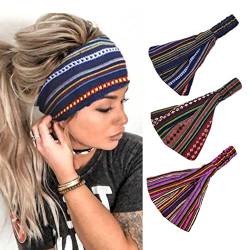 Zoestar Boho-Stirnbänder, breit, Yoga, gestreift, Kopfwickel, Vintage, Turban, Bandeau-Kopftücher, dehnbare stilvolle Haarbänder für Damen und Mädchen (3 Stück) (B) von Zoestar