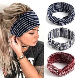 Zoestar Boho-Streifen-Stirnbänder, blau, gedreht, Yoga-Kopfwickel, stilvolle elastische Haarbänder, Mode-Haarschmuck für Frauen und Mädchen (3 Stück) von Zoestar