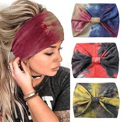 Zoestar Boho breite Stirnbänder, Batikfärbung, Haarband, geknotet, Turban, Headwraps Vintage, stilvolle Kopftücher für Damen und Mädchen (3 Stück) (Stil 1) von Zoestar