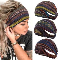 Zoestar Boho breite Stirnbänder, gestreift, Turban-Kopfwickel, Vintage, elastische Kopftücher, stilvolle Haarbänder für Frauen und Mädchen (3 Stück) (C) von Zoestar