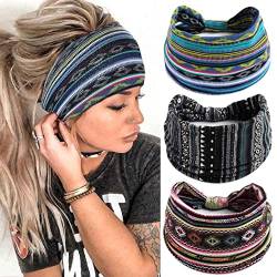 Zoestar Boho breite Stirnbänder blau gestreift Haarbänder geknotet Turban Kopftücher Stilvoll Elastisch Dicke Kopf Wraps für Frauen und Mädchen (3 Stück) (B) von Zoestar