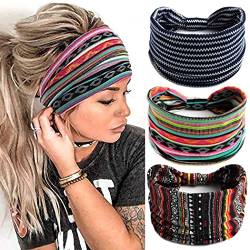 Zoestar Boho breite Streifen Stirnbänder schwarz Yoga Kopftücher geknotet Turban Haarbänder Vintage stilvolle Kopfwickel elastisch dick Mode Haarschmuck für Frauen und Mädchen (3 Stück) (A) von Zoestar