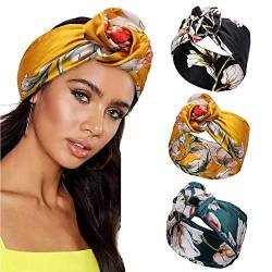 Zoestar Boho breites Turban-Stirnband Blumen bedrucktes Haarband verstellbarer Draht Turban Headwrap modische Haarbandanas für Frauen und Mädchen (3 Stück) von Zoestar