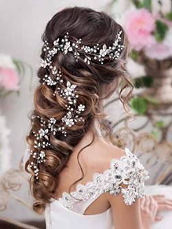 Zoestar Braut Hochzeit Haar Rebe Kristall Blume Stirnband Braut Perle Haarteil Zubehör für Frauen und Mädchen (Silber) von Zoestar