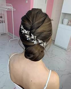 Zoestar Braut Hochzeit Haar Rebe Silber Perle Hochzeit Stirnband Braut Strass Haarteil Blatt Haarschmuck für Frauen und Mädchen von Zoestar