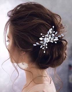 Zoestar Braut Hochzeit Haarkämme Silber Perle Kopfschmuck Blatt Perlen Braut Haarschmuck für Frauen und Blumenmädchen von Zoestar