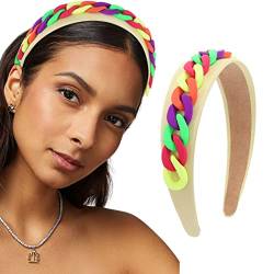 Zoestar Breites Stirnband, bunte Kette, Haarreifen, modisch, elastische Haarbänder, Party, dekoratives Haarzubehör für Frauen und Mädchen (gelb) von Zoestar