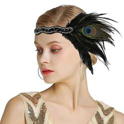 Zoestar Feder Stirnband Kristall Kopfbedeckung Vintage Perlen Haarschmuck 1920er Jahre Gatsby Party Kostüm Zubehör für Frauen (schwarz) von Zoestar
