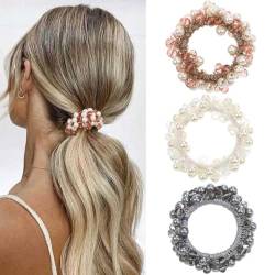 Zoestar Haargummis Perlen-Haargummis Kristall Elastische Haarseile Pferdeschwanz Halter Mode Haarschmuck für Frauen und Mädchen,3 Stück (A) (D) von Zoestar