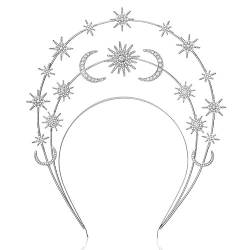 Zoestar Halo Crown Stirnband Stern Kristall Haarband Glitzernde Strass Kopfschmuck Göttin Hochzeit Haar Tiara Party Kostüm Haarschmuck für Frauen und Mädchen, 1 Stück (Silber 3) von Zoestar