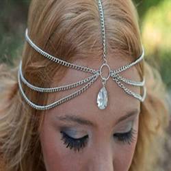 Zoestar Hochzeit Kopfkette Silber Kristall Kopfschmuck Braut Stirnband Boho Wassertropfen Haarschmuck für Frauen und Mädchen von Zoestar