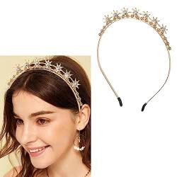 Zoestar Kristall Stirnband Gold Glitzer Stern Kopfschmuck Braut Strass Haarreifen Perlen Party Custom Haarschmuck für Frauen und Mädchen von Zoestar