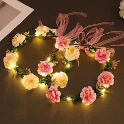 Zoestar Leuchtende Blumenkrone, Stirnbänder, LED-Haarkranz, Stirnband, Brautschmuck, Blumen-Kopfschmuck, Festival, Girlande, Kopfschmuck für Damen und Mädchen, 2 Stück von Zoestar