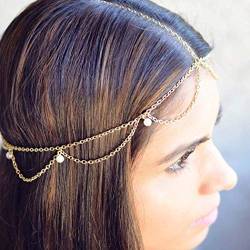 Zoestar Perlen-Kopfkette Gold Boho Haarschmuck Braut Quaste Kopfschmuck Festival Stirnband Haarschmuck für Frauen und Mädchen von Zoestar