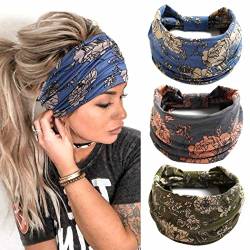 Zoestar breite Boho-Stirnbänder, Yoga-Kopfband, Vintage-Stil, bedruckt, elastisch, für Damen und Mädchen, Boho, 3 Stück von Zoestar