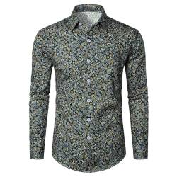 Zofedap Floral Hemd Herren Langarm Slim Fit Casual Stehkragen Hemden Lustige Blumenmuster Langarmhemd Bunt Langarmshirt von Zofedap