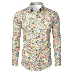 Zofedap Floral Hemd Herren Langarm Slim Fit Casual Stehkragen Hemden Lustige Blumenmuster Langarmhemd Bunt Langarmshirt von Zofedap