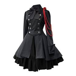 Zofedap Gothic Kleid Damen Mittelalterliche Kleid Halloween Karneval Kostüm Frauen Retro Ballkleid Partykleider Cocktailkleid Mittelalter Kostüm Damen Abendkleider Hallo Kitty Gothic-Kleidung von Zofedap