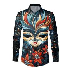 Zofedap Hemd Herren Langarm Slim Fit Bügelfrei Bunt Stehkragen Hemden Lustige mit 3D Bedruckte Karneval Hawaiihemd Langarmshirt Faschingskostüme Männer von Zofedap