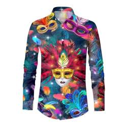 Zofedap Hemd Herren Langarm Slim Fit Bügelfrei Bunt Stehkragen Hemden Lustige mit 3D Bedruckte Karneval Hawaiihemd Langarmshirt Faschingskostüme Männer von Zofedap