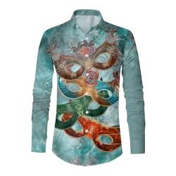 Zofedap Hemd Herren Langarm Slim Fit Bügelfrei Bunt Stehkragen Hemden Lustige mit 3D Bedruckte Karneval Hawaiihemd Langarmshirt Faschingskostüme Männer von Zofedap