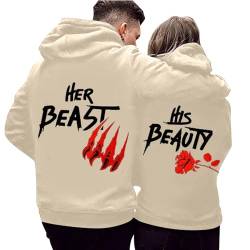 Zofedap Her Beast ＆ His Beauty Partner Pullover Hoodie Pärchen Kapuzenpullover für Herren und Damen Couple Liebe Sweatshirt Beide 1 von Zofedap