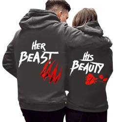 Zofedap Her Beast ＆ His Beauty Partner Pullover Hoodie Pärchen Kapuzenpullover für Herren und Damen Couple Liebe Sweatshirt Beide 24 von Zofedap