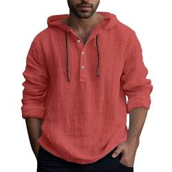 Zofedap Leinenhemd Herren Langarm mit Kapuze Sommer Hoodie Dünn Hawaii Hemd Männer Einfarbig Lässig Sommerhemd Freizeithemden Langarmshirt Linen Kapuzenhemd von Zofedap