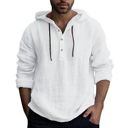 Zofedap Leinenhemd Herren Langarm mit Kapuze Sommer Hoodie Dünn Hawaii Hemd Männer Einfarbig Lässig Sommerhemd Freizeithemden Langarmshirt Linen Kapuzenhemd von Zofedap