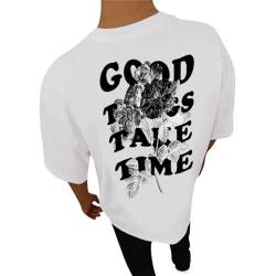 Zofedap Oversized Tshirt Herren Backprint Lustige Sprüche Good Things Take Time Oberteil T-Shirts Kurzarm Rundhals Sommer Gym Sport Urlaub Streetwear Y2K Tee Tops von Zofedap