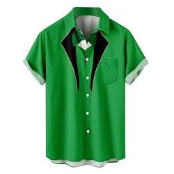 Zofedap St.Patricks Day Hemd Herren Kurzarm Slim Fit Muster 3D Bedruckte Kleeblatt Casual Stehkragen Hemden Lustige Grün Hawaii Hemd Männer St. Patrick's Day von Zofedap