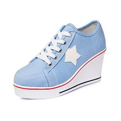 Zoifada Damen Canvas Keilabsatz Schuhe Sneaker mit Absatzhöhe Trunschuhe für Sport Freizeit Laufschuhe mehrere Farben Blau,42 von Zoifada