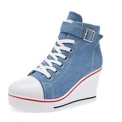 Zoifada Damen Canvas Keilabsatz Schuhe Sneaker mit Absatzhöhe Trunschuhe für Sport Freizeit Laufschuhe mehrere Farben Jeansblau,39 von Zoifada