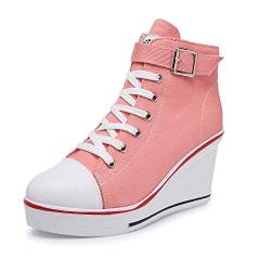 Zoifada Damen Canvas Keilabsatz Schuhe Sneaker mit Absatzhöhe Trunschuhe für Sport Freizeit Laufschuhe mehrere Farben Rose,43 von Zoifada