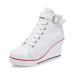 Zoifada Damen Canvas Keilabsatz Schuhe Sneaker mit Absatzhöhe Trunschuhe für Sport Freizeit Laufschuhe mehrere Farben Weiß,37 von Zoifada