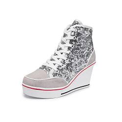 Zoifada Damen Keilabsatz Schuhe Canvas Sneaker Wedges Freizeitschuhe Turnschuhe Laufschuhe Sportschuhe mit Absatzhöhe 7 cm Größe 35-43 mehrere Farben von Zoifada