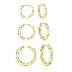 Zolkamery Creolen Silber 925 Ohrringe für Damen, 3 Paare 925 Sterling Silber Gold Creolen Ohrringe Set, Klein Schlafen Huggie Kreolen Creolen Ohrringe, Unisex Silber Creolen Ohrringe Set in 8 10 12mm von Zolkamery