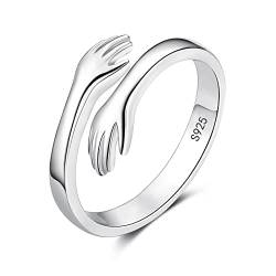 Zolkamery Umarmungsring Silber 925 Herren Ringe, 925 Sterling Silber Umarmung Paare Ringe, Verstellbar Umarmende Hände Trauringe Eheringe Verlobungsring, Unisex Veränderbar Zehenringe Öffnen Ring von Zolkamery