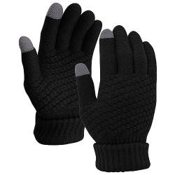 Zolunu Winterhandschuhe Touchscreen Warme Strickhandschuhe Weiches Strickfutter und elastische Stulpe Vollfingerhandschuhe für Outdoor Laufen Radfahren Fahren Arbeiten Wandern Skifahren (Schwarz) von Zolunu