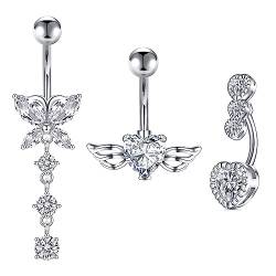 Zolure 14G 10mm Chirurgenstahl Lang Bauchnabelpiercing Herz Flügel Bauchnabelpiercing 14 Gauge Cubic Zirkonia Bauchnabel Piercing Piercing Set Bauchnabel von Zolure