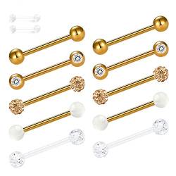 Zolure 14G 12 Stücke Kristallkugel Nipplerings Barbell Piercing Zungenpiercing Schmuck von Zolure