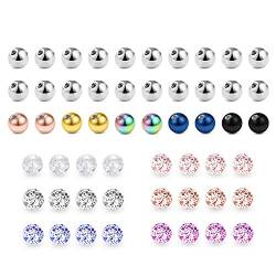 Zolure 16 Gauge Chirurgenstahl & Bioflex Glitzer Piercing Kugeln Set für Lippenpiercing Hufeisen Piercing Augenbrauen Piercing Ohrstecker Barbell Piercing 54stk von Zolure