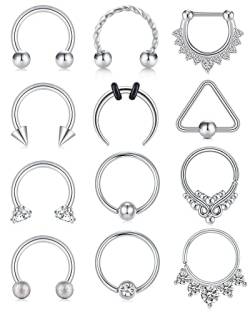 Zolure 16G Chirurgenstahl Septum Piercing Septum Nasenpiercing Horseshoe Piercing Ohrpiercing Septum Lippenpiercing Cartilage Ohrpiercing 8-10mm von Zolure